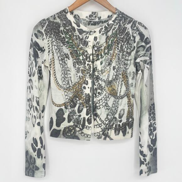 YMI Rhinestone Y2K Jewel Button Chain Pattern Cardigan Size M - Picture 1 of 9